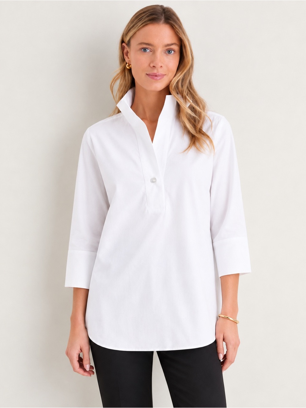 Tuckernuck Blanc Willow Blouse White L Pearl Poplin Cotton Stand Collar NWT $168
